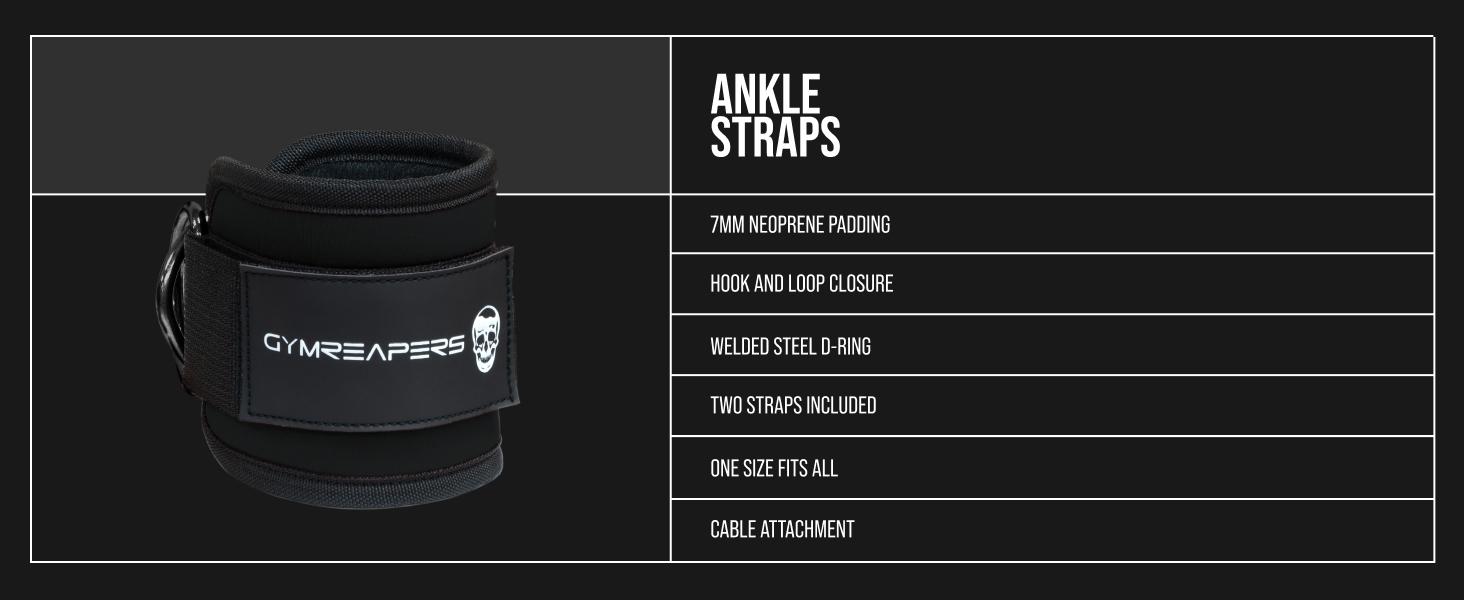 Gymreapers Ankle Straps (Pair) For Cable Machine Kickbacks, Glute Workouts, Lower Body Exercises - Adjustable Leg Straps with Neoprene Padding