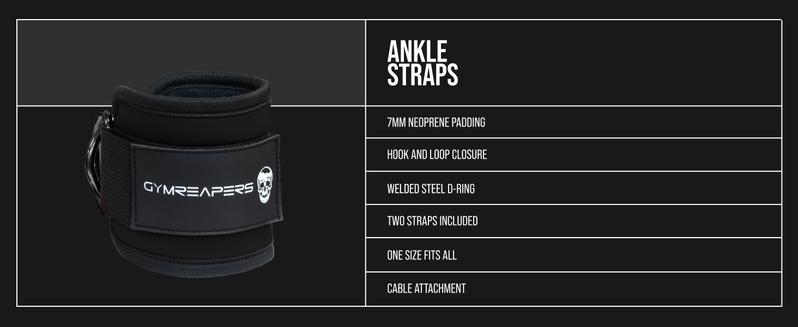 Gymreapers Ankle Straps (Pair) For Cable Machine Kickbacks, Glute Workouts, Lower Body Exercises - Adjustable Leg Straps with Neoprene Padding