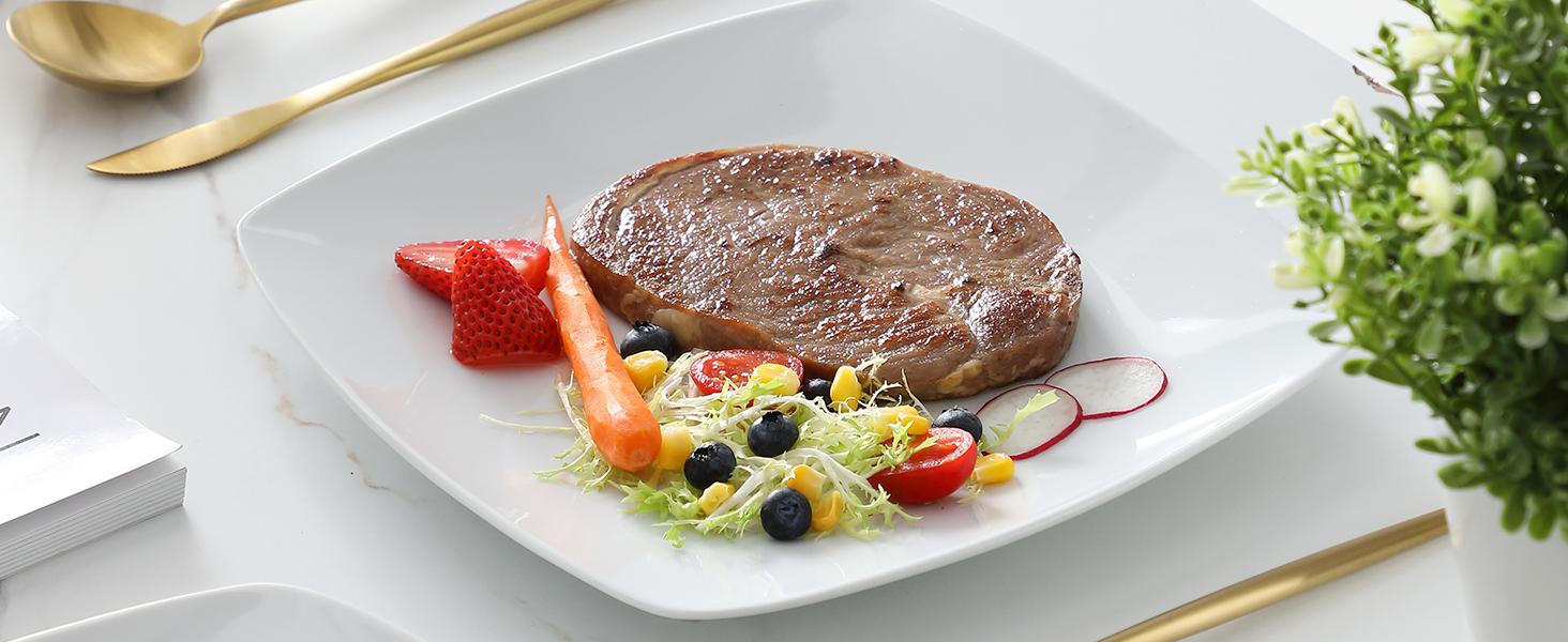 MALACASA Dinnerware Sets, Grey White Plates and Bowls Sets for 6, 18/30 Pieces Mordern Square Dinnerware Sets, Series Julia Winter Holiday