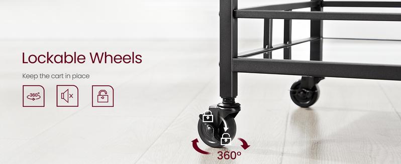 SONGMICS HOME VASAGLE Home Bar Serving Cart, Wine Cart with 2 Mirrored Shelves, Wine Holders, Glass Holders, for Kitchen, Dining Room Utensils