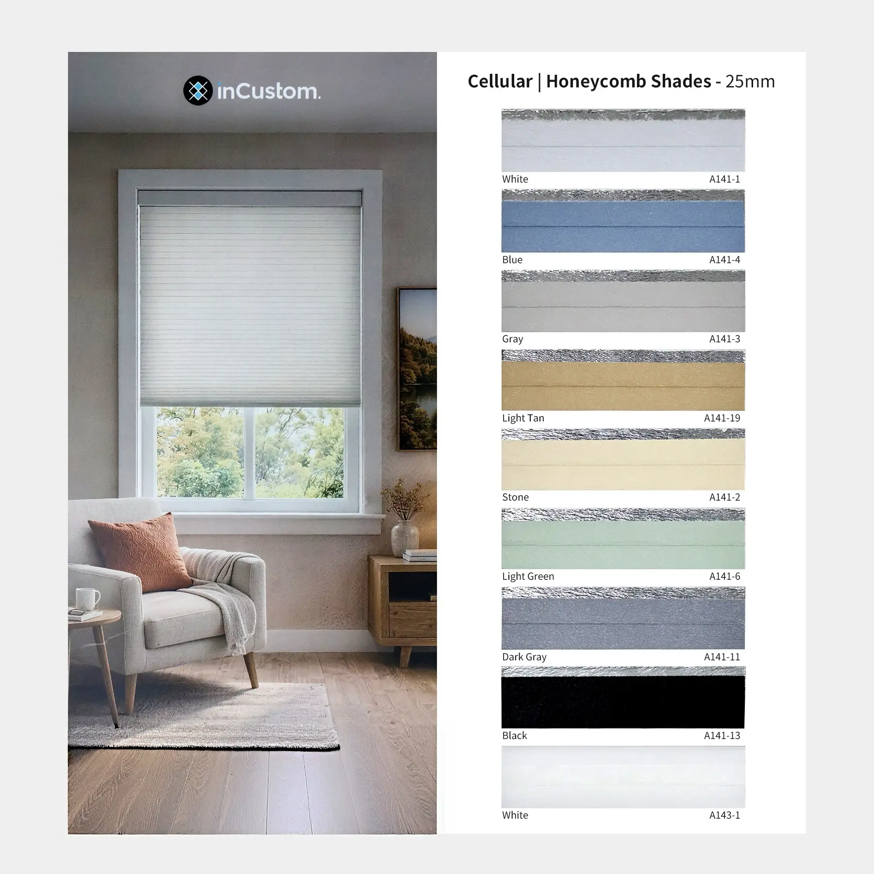 inCustom Honeycomb Shade Blackout Fabric Sample Colors 25mm Cellular Shades Fabric Swatches for Custom Window Blinds