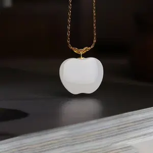 Hand Carved White Jade Apple Pendant 14mm x 17.5mm Elegant Stylish Gift for Her Natural White Jade Minimalist Fashionable Design