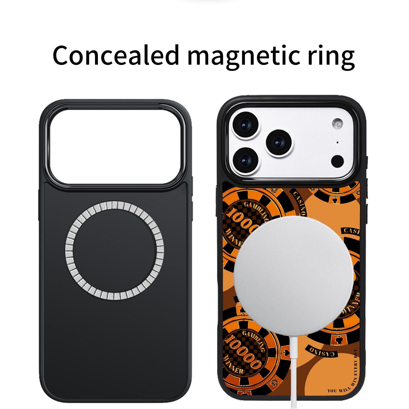 Unique coin-patterned phone case compatible with iPhone 17 Pro Max, Air, 16 Pro, 15 Plus, 14, 13, and 12. Magnetic protective case for full camera protection, premium gold-plated gradient finish, shockproof and scratch-resistant.