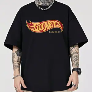 Unisex Christian God Heals T-Shirt - Pure Cotton, Vintage Retro Single-Sided Print, Comfortable Street Style Fall Shirt, Christian Scripture Gift