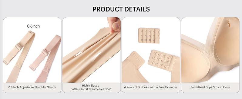 OEAK Deep V Mesh Wireless Bras for Women No Underwear Seamless Push Up Comfortable Tshirt Bralettes Everyday Bra