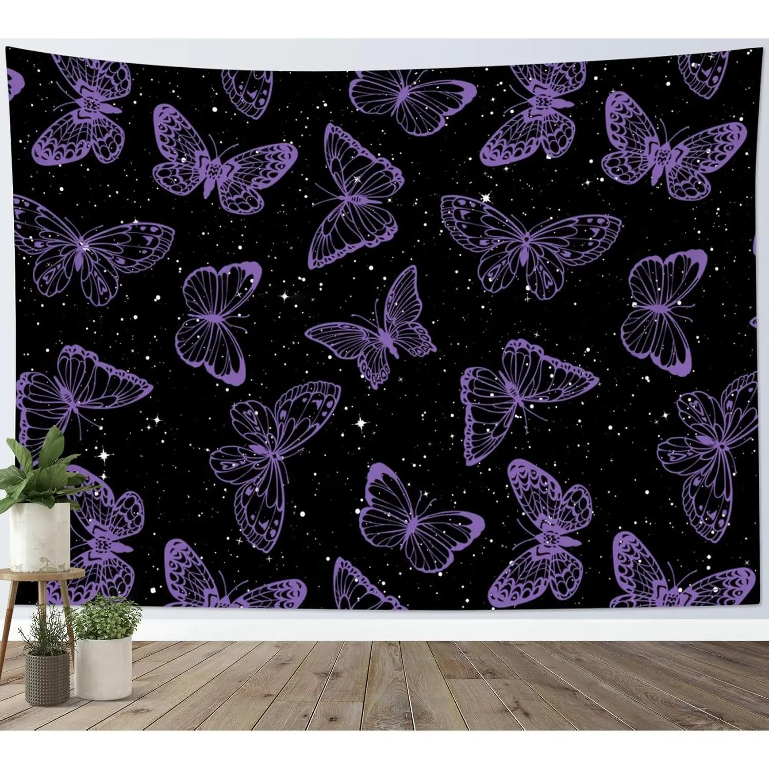 Purple butterfly-pattern tapestry, lightweight decorative wall decoration, dopamine art tapestry, suitable for living room, bedroom, university dormitory trippy room decor Hanging ,bedroom decorative accessories Black Pink