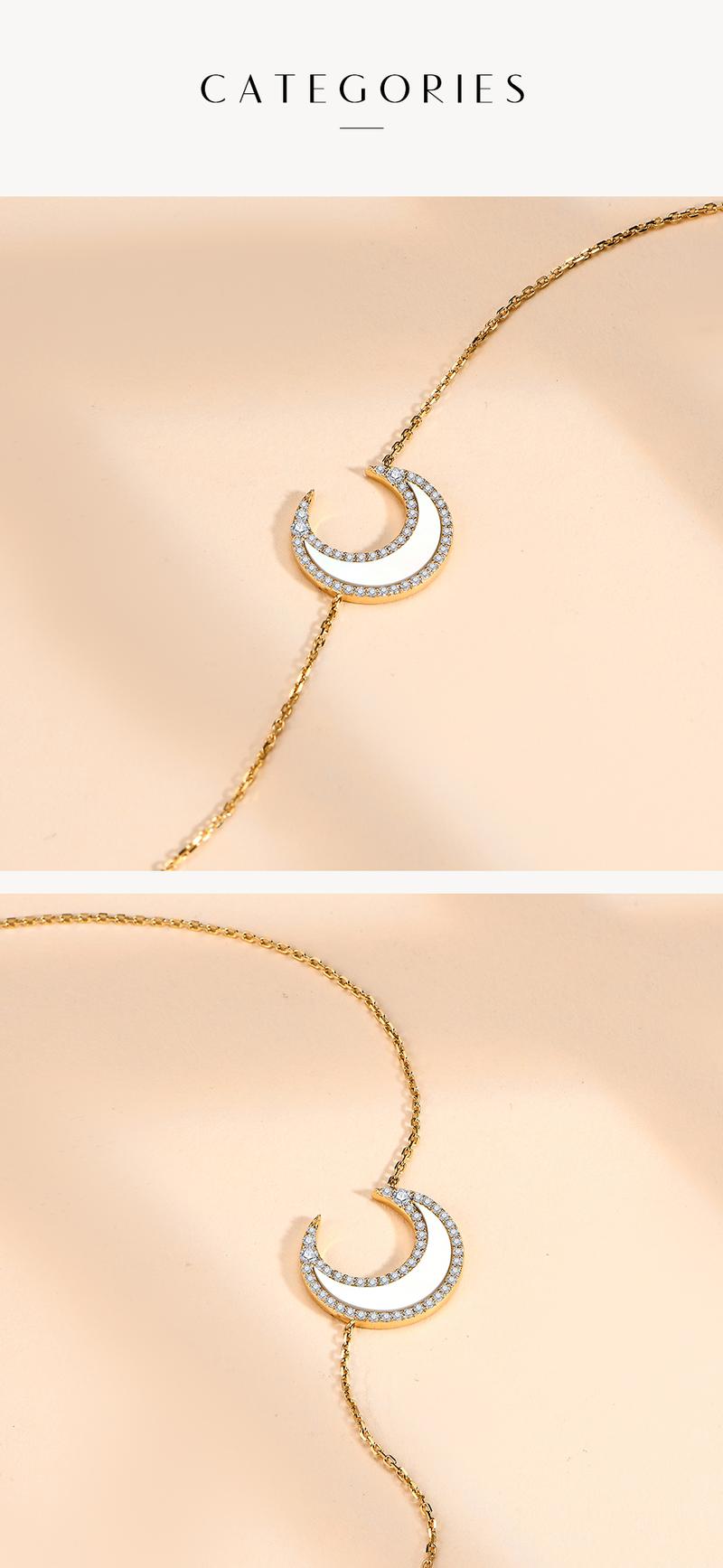 ATTAGEMS Classic D VVS1 Color Lab-Created Moissanite Crescent Moon Pendant Necklace for Women Men Unisex Daily Wear Sterling Silver Engagement Anniversary Birthday Travel Wedding Party Gift N050