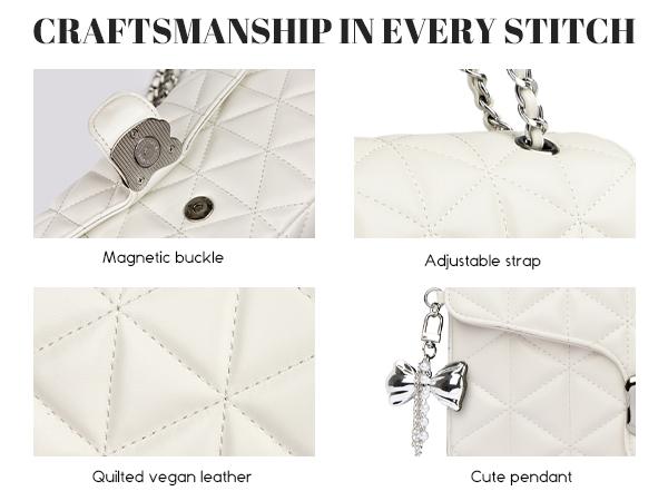 Travistar Quilted Crossbody Bags for Women Small Leather Cross Body Shoulder Handbags Satchel Designer Evening Chain Purses with Bow Charm