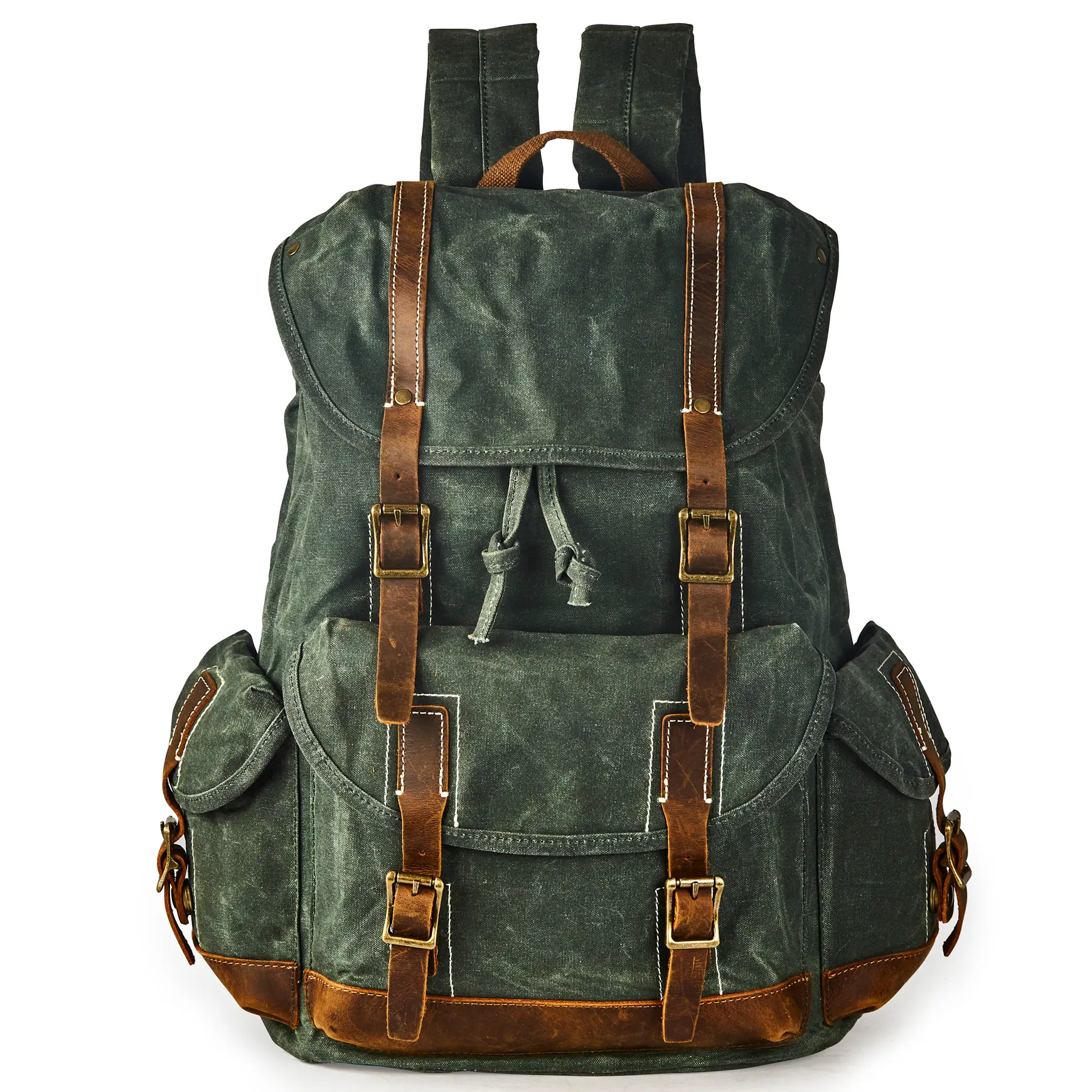 Heavy Duty Waxed Canvas Vintage Backpack for Male Adults, Hiking Travel Pack with 15-Inch/15.6-Inch Laptop Compartment, Women's Trim Casual Luggage Bag