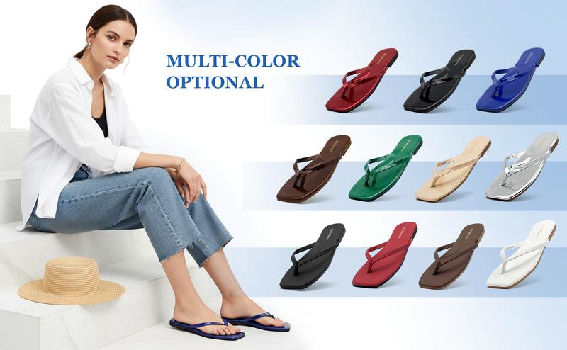 Lumubby Shiny Mirror PU Square-Toe Flip Flops Unisex Comfort Casual Sandals for Daily Wear Lightweight Easy to Clean Stylish Design Summer Shoe Flipflop