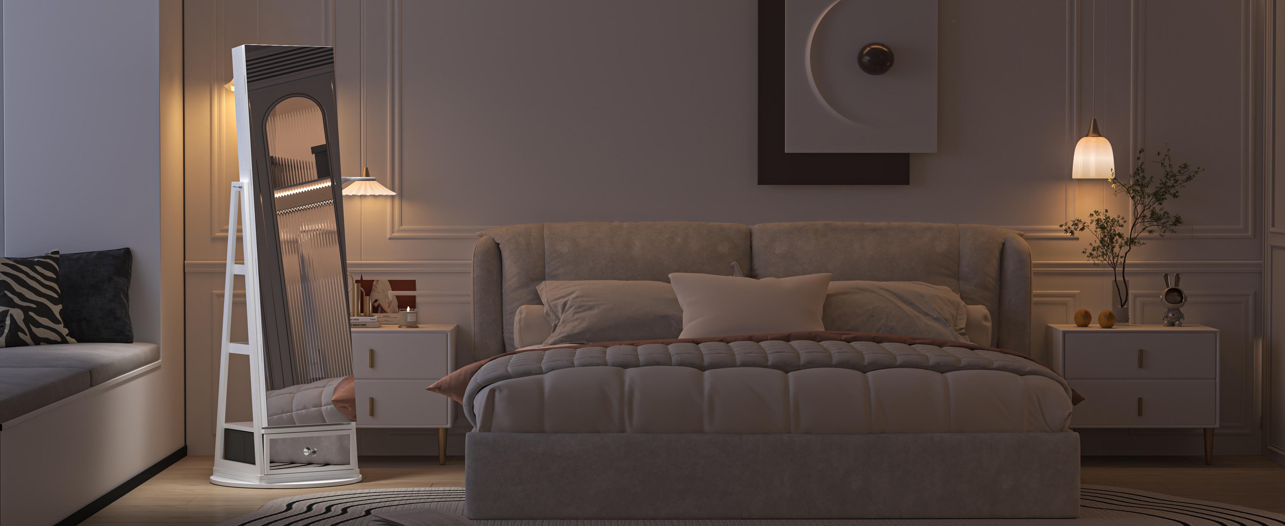 [Valentine's Day gift]LHBCRAFT 360° Swivel Jewelry Cabinet with LED Light, mirror cabinet, jewelry armoire, Mirror with Storage, Standing Jewelry Armoire Organizer gift idea