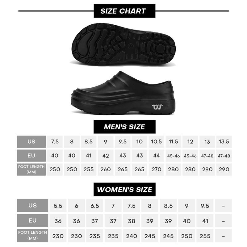 TEER Women's Work Shoes Pure Black EVA Lightweight Comfortable Waterproof All Seasons Ideal for Long Stands clogs for men and women TEER Women's Work Shoes Pure Black EVA Lightweight Comfortable Waterproof All Seasons Ideal for Long Stands clogs for men and women