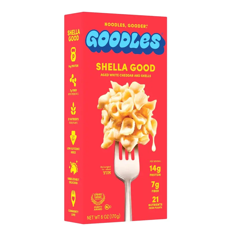 Goodles Shella Good Aged White Cheddar and Shells Pasta - Nutrient Packed with Real Cheese, Fiber, Protein, Prebiotics, Plants, & Vegetables | Non-GMO, Organic Ingredients [Shella Good, 6 oz. 1 Pack]