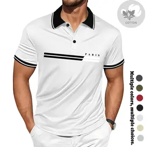 Men’s 2026 Fashion Cotton Short-Sleeve Turn-Down Collar Polo Shirt — Trendy Paris Letter Print, Comfortable & Skin-Friendly, Figure-Flattering, Selected by High-End Individuals, Detailing Contrast Color Design — Premium Summer Going-Out Style