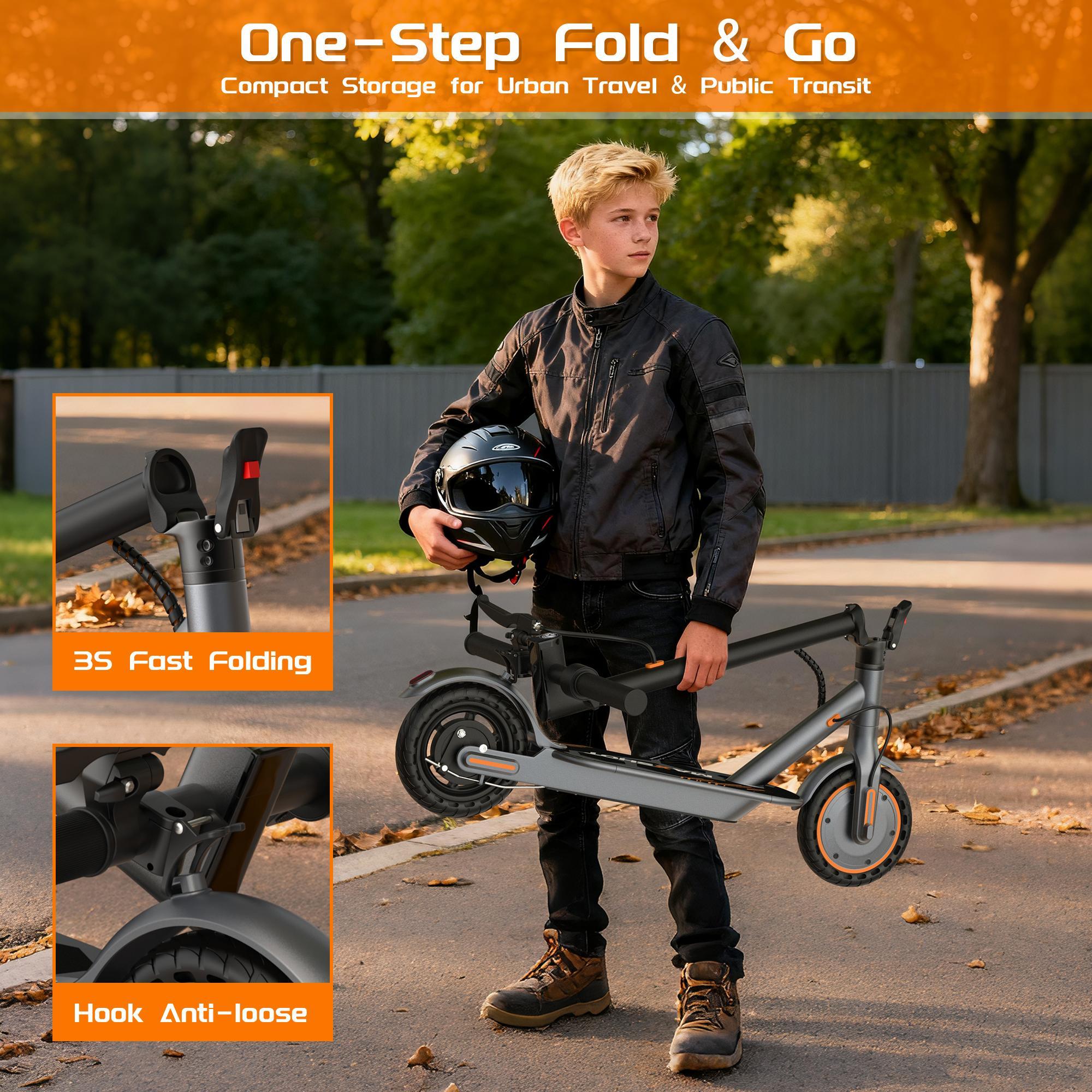 2026 Trending Orange Kids Electric Scooter | 350W Foldable E-Scooter for Teens Boys Girls | Dual Brakes 8.5" Solid Tires 15° Climb | Safe Outdoor Fun Ride Perfect Gift for Kids
