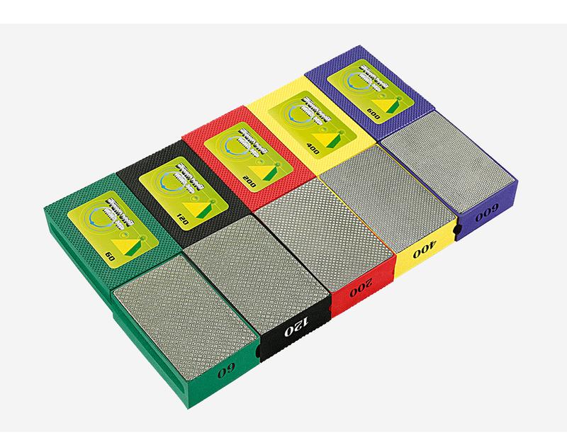 LOZLIN 5PCS Diamond Hand Polishing Pads 60-600# Grit with Foam Backing Wet/Dry Sanding Blocks for Tile Stone Marble Ceramics Glass Wood High Hardness Abrasive