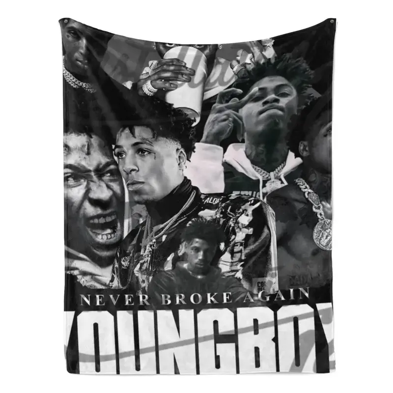 YoungBoy Never Broke Again Comfortable Soft Flannel Collage Blanket - Bold Print Text Logo, Black-White Iconic Shots, Music Celebrity Hip-Hop Art, Modern Home Decor, Machine Washable Valentine Gift for Hip-Hop Fans, Celebrities
