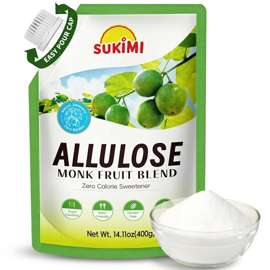 SUKIMI Allulose Sweetener with Monk Fruit, Zero Calorie 1:1 Sugar Substitute, No Erythritol, Keto Friendly, Plant-Based Natural Sweetener for Baking and Drinks, Gluten-free, No Artificial Additives
