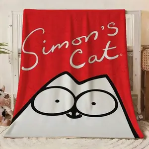 Simon Cat Humorous Animation Series Patterned Ultra Soft Flannel Blanket 280gsm Hypoallergenic Anti-Pilling Machine Washable Personalized Photo Decoration for Home Bedroom Guest Room Coquette lola Gift Funny Face birthday celebration