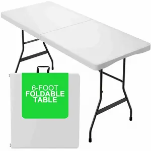 Heavy Duty White Folding Table, 6ft Portable Plastic, Fold-in-Half Utility Dining Table for Indoor and Outdoor Use, Ideal for Camping, Picnic, and Party, Camping Table Foldable refectory  table prep  table laptop  desk  bed bathroom  organizer