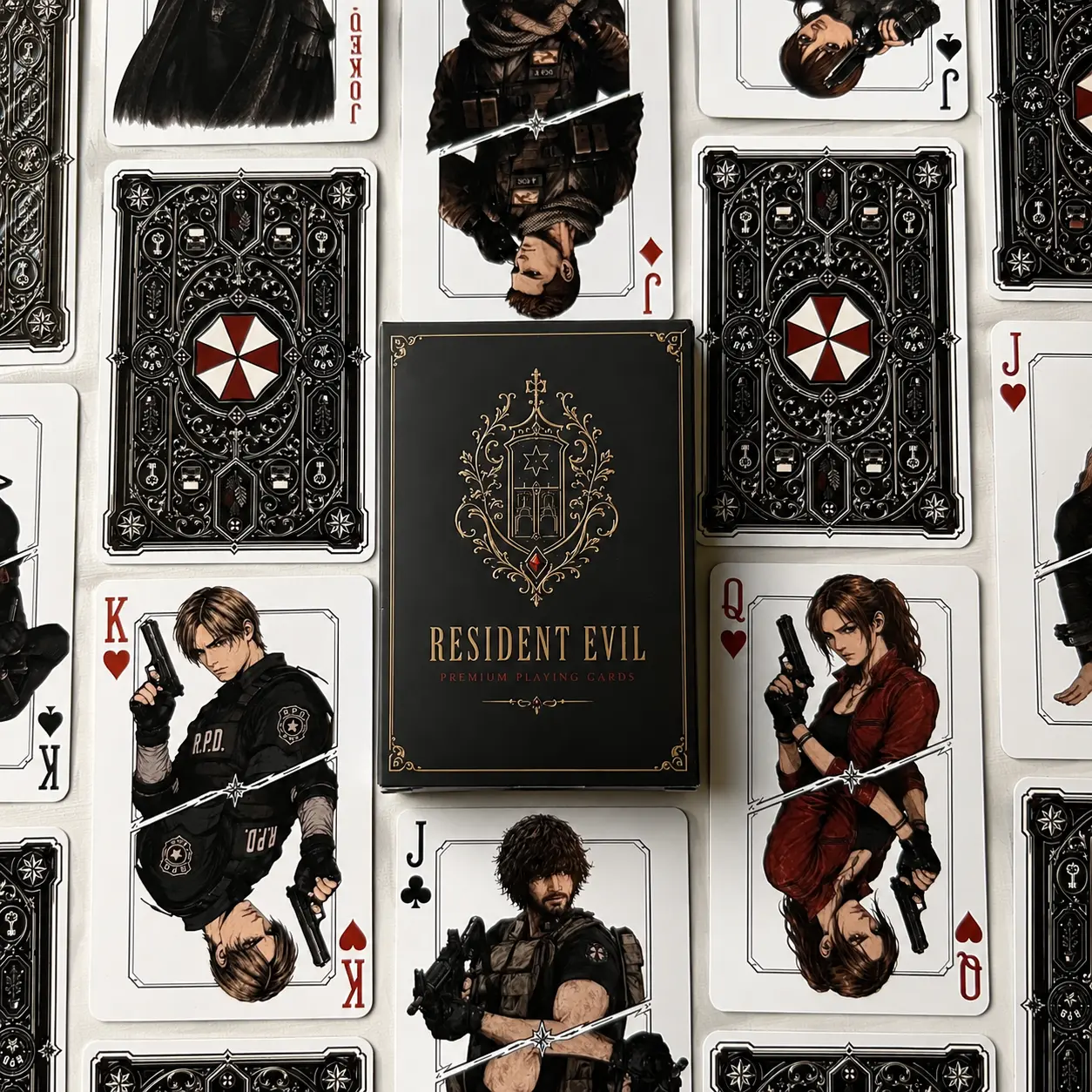 Resident Evil Playing Card Deck, Raccoon City & Umbrella Corp Survival Horror Game Poker, Leon S Kennedy Collectible Gift Set for Fans