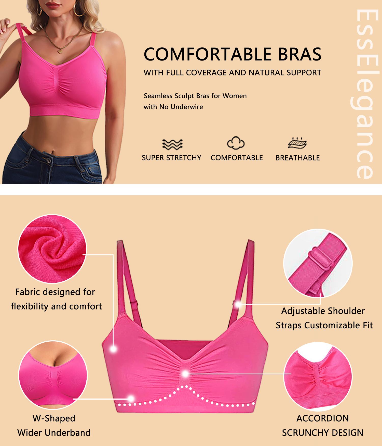 EssElegance 2/4PCS EssElegance Women's Wireless Bra Comfort up to 44DD No Underwire Cami Bra Straps Seamless Sports Bra Valentine's Day livestream Breathable Daily Wear TK02