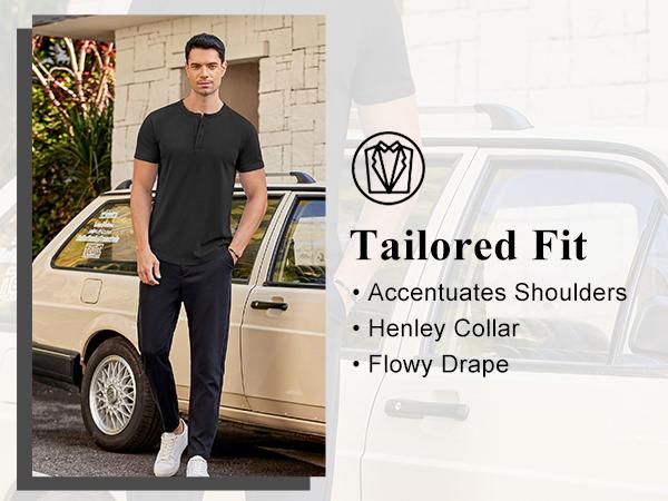 COOFANDY Men's Casual Henley T-Shirts Summer Short Sleeve Cotton Shirts Basic Button Tee Tops
