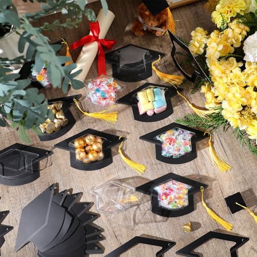 30 Pcs Graduation Cap Candy Card 2026 Class Grad Candy Dome Greeting Card Gift with Tassel Chocolate Holder for Friend Students Teachers School Party Favors Candy Holder Graduation Gifts Supplies