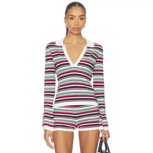 SEVEN WONDERS Xyla Collared Long Sleeve Knit Top in Xyla Stripe