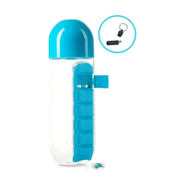 Urban Essentials Water Bottle with Built In Pill Organizer Portable Vitamin Holder Supplement Storage Daily Medicine Case BPA Free Bottle with Free Pill Keychain Travel Gym Fitness Hydration Bottle