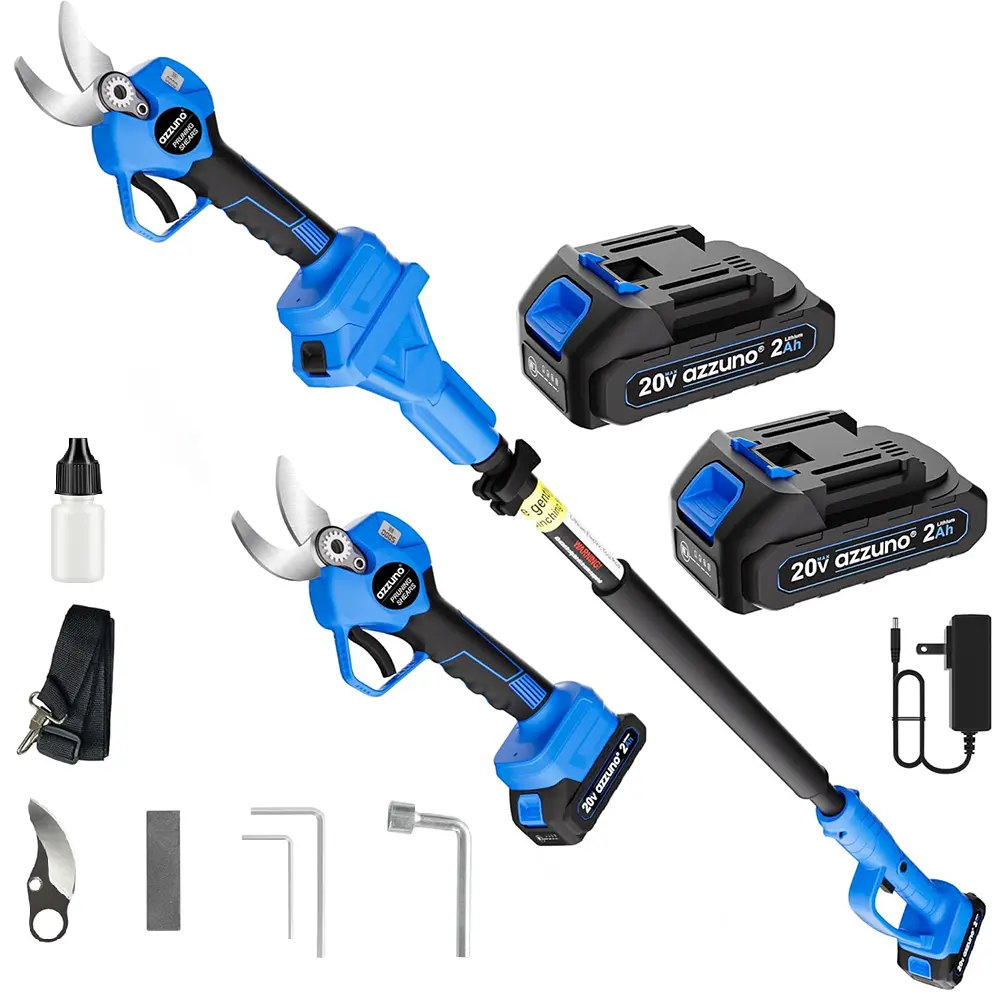 2-in-1 Cordless Electric Pruning Shears with Extendable Long Pole, 20V Battery Powered Handheld Branch Cutter, Portable Telescopic Electric Pruner for High Branches, Fruit Trees, Orchards, Yard & Garden Trimming, Includes Two Batteries