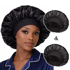 2 Pack Satin Bonnet Silk Hair Bonnet for Sleeping, Sleep Bonnets for Women Large Wide Soft Band Sleep Cap for Curly Hair Braids school gift Sleeping Bonnet