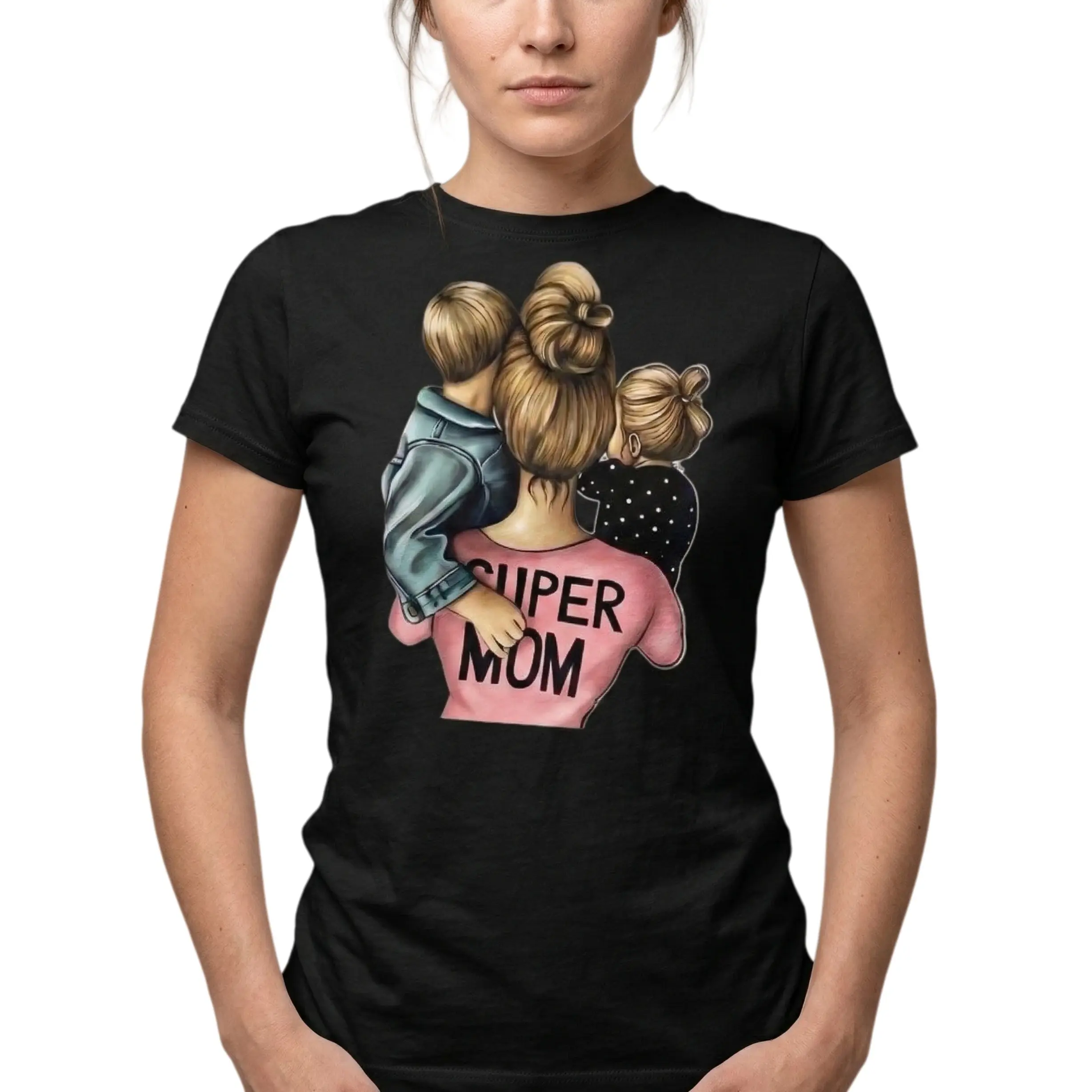 Graphic Tee for Men Women 'SUPER MOM' Oversized Graphic T-Shirt, Casual Wear Y2K Short-Sleeve Apparel, Vintage Mother-Kids Print, Comfortable Everyday Womenswear Top  gift springglowup,summervibes
