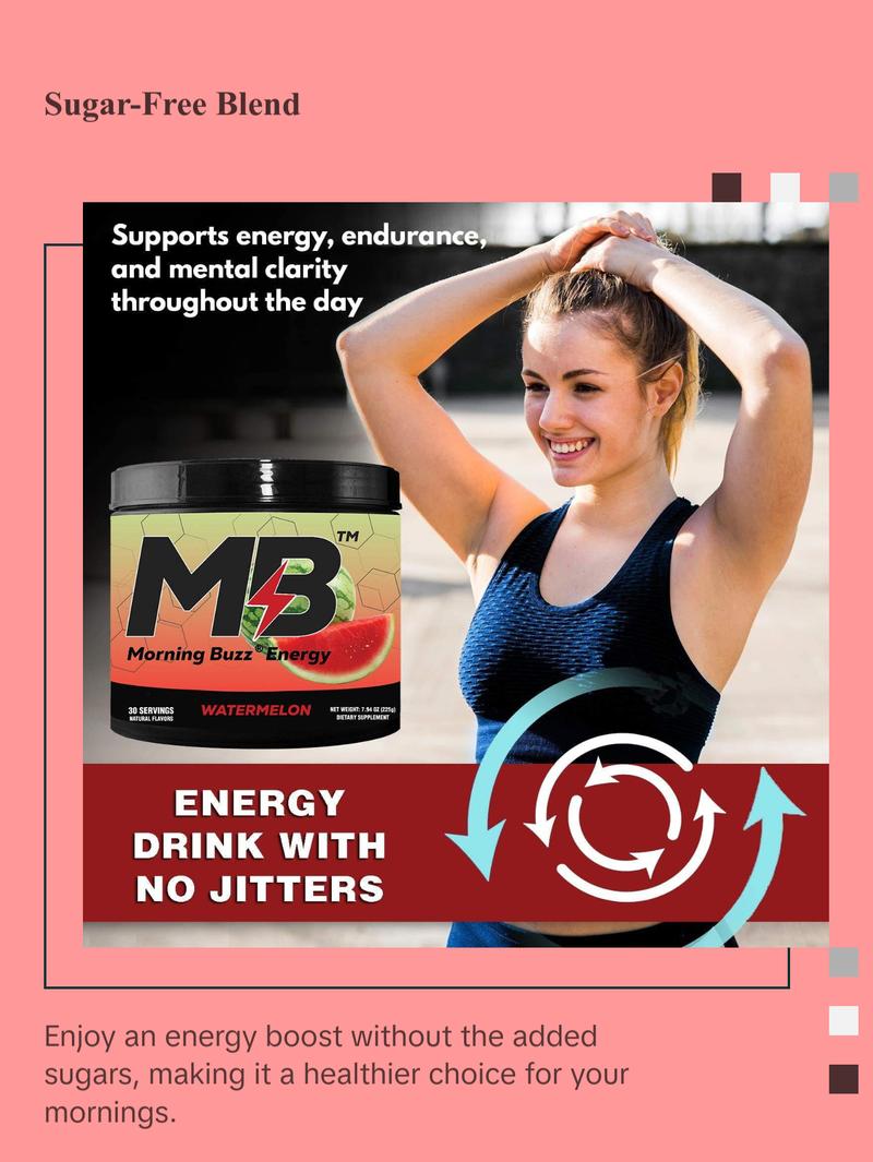 Morning Buzz Energy Powder Drink - Energy Boost Drink Mix - Sugar-Free Energy with Antioxidants - Morning Kickstart and Sports Nutrition Endurance Product - 30 Servings, Watermelon, 8 Ounces