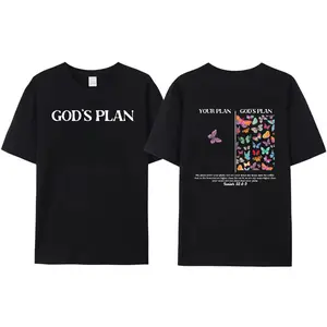 Women's Fitted Short-Sleeve Casual T-Shirt, God's Plan Christian Unisex Washed Vintage 90s Graphic Tee, Cotton Streetwear Summer Lady Gift Top, Sports & Outdoor Sports Top outdoorfun