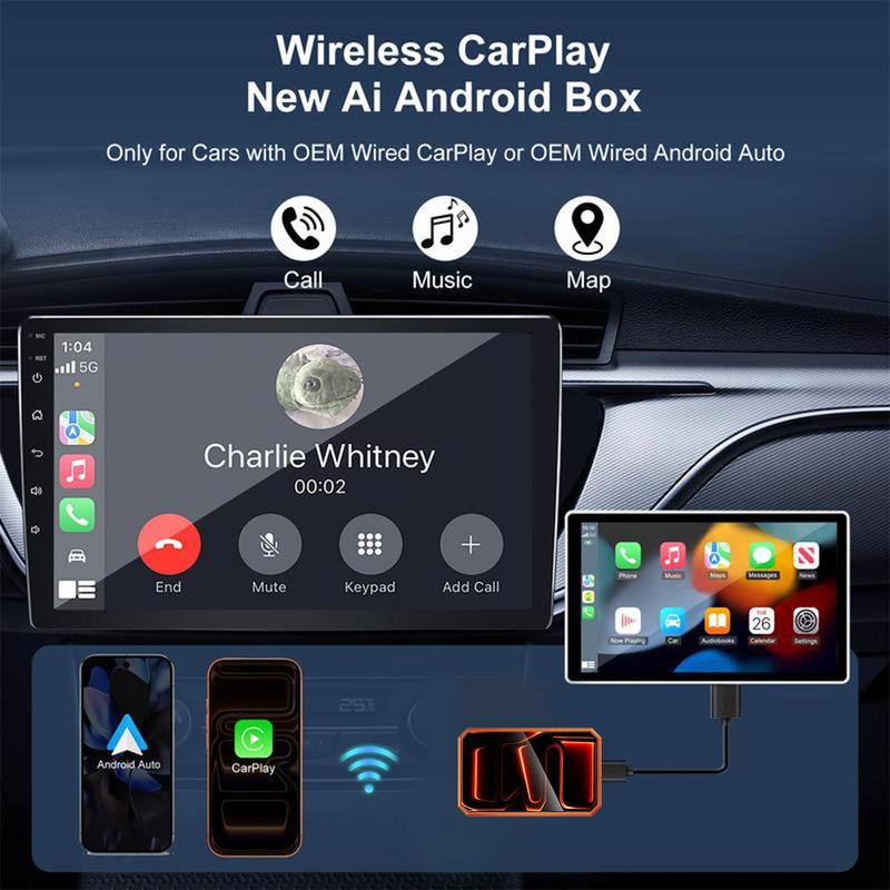 MAKASRI 4-in-1 Wireless CarPlay & Android Auto Adapter, Compatible with Netflix/YouTube/TIKTok/Screen Mirror Link/TF Card,Carplay Ai Box,Plug & Play, Suitable for Cars Equipped with OEM Wired CarPlay