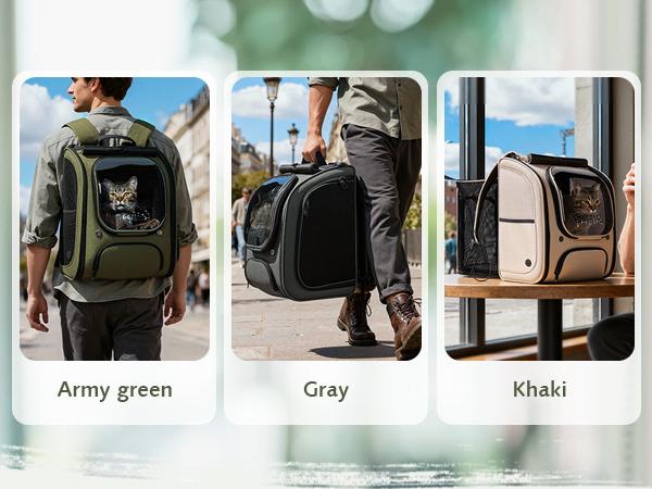 Pecute Cat Backpack Carrier Large Space Bubble Design for Travel Green Gray Khaki Ideal for Cat Lovers Animal Carrier