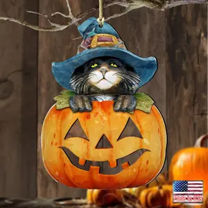 Designocracy 8158416-S2 5 x 5.5 in. Halloween Cat Pumpkin Wooden Fall Ornaments