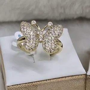 # 0039 Anillo de Mariposa adiamantado oro laminado 14k Alta calidad