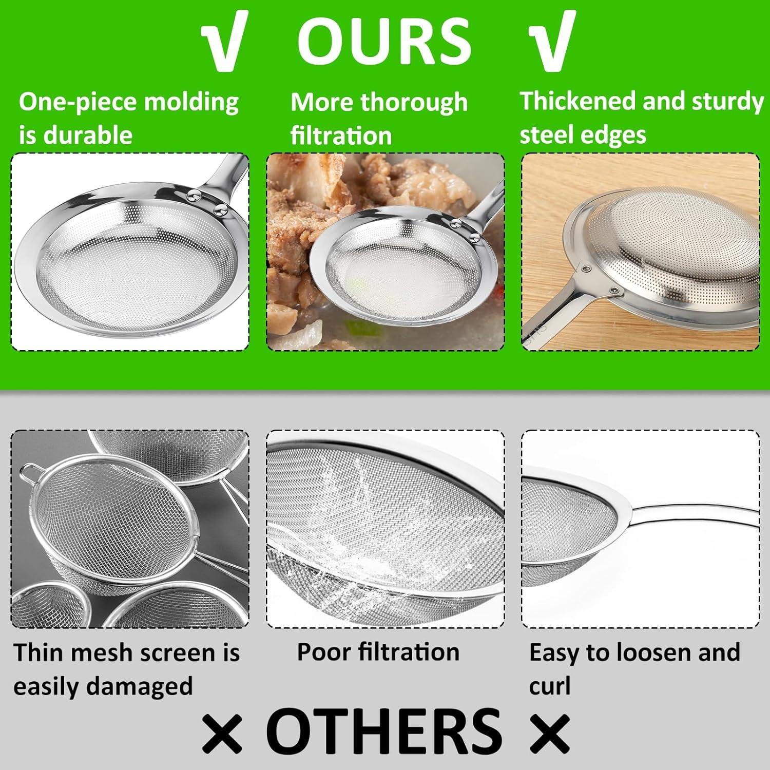 Filter Scoop SUS304 Stainless Steel Fat Skimmer Spoon Fine Mesh Strainer Food Strainer With Handle Kitchen Oil Skimmer Strainer FU