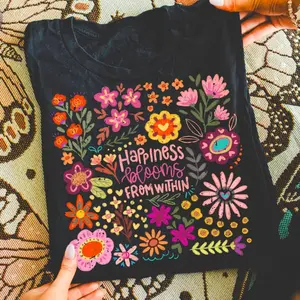 Comfort Colors Happiness Blooms From Within Shirt, Boho Floral Quote Shirt, Positive Wildflower Tee, Inspirational Flower Graphic Tee