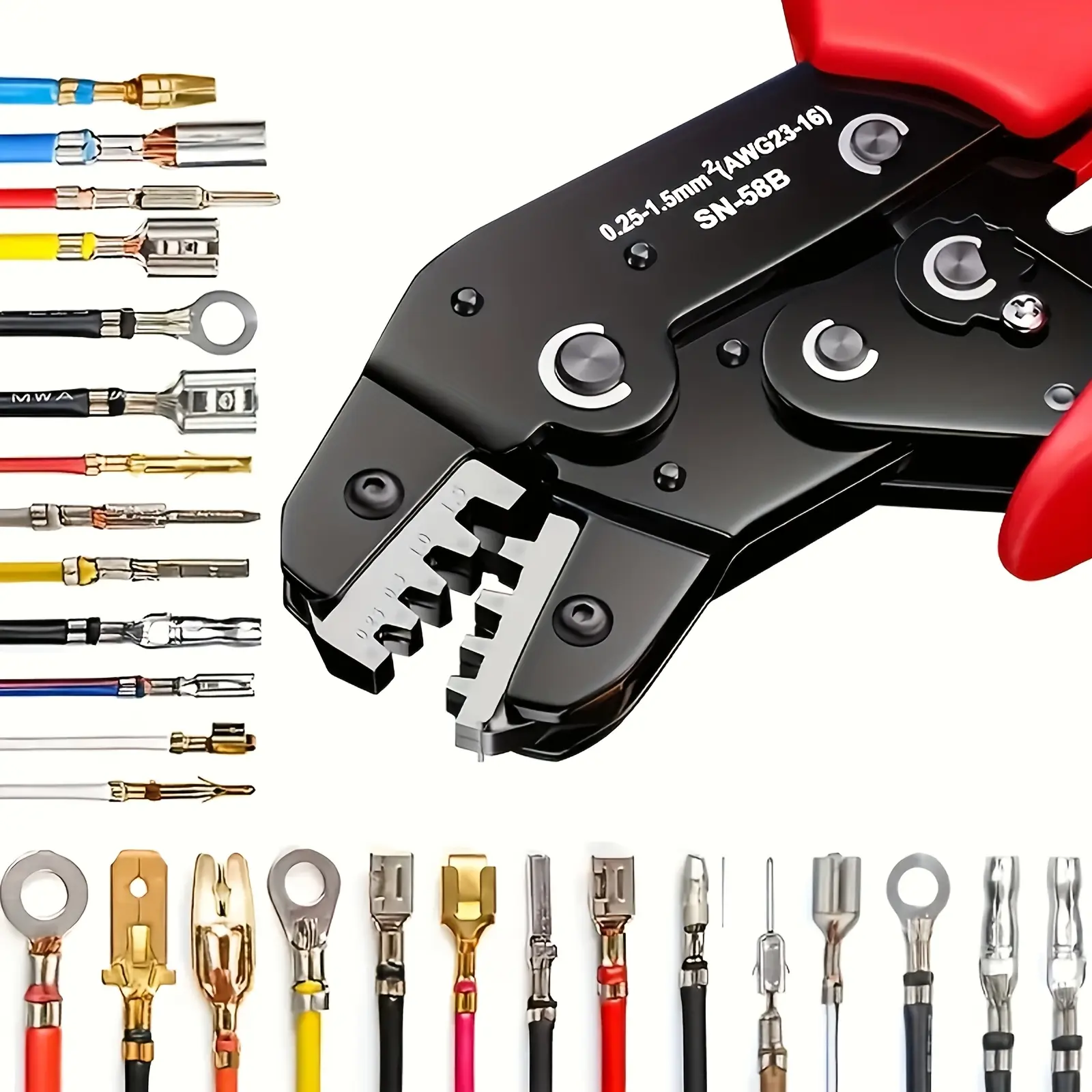 Manual Ratchet Wire Crimper Tool by Summerwins - 4-20 AWG Compatibility, Carbon Steel Handle, Adjustable Jaws, Precision Crimping for JST/Dupont Terminals, Ergonomic Home/Automotive Tool