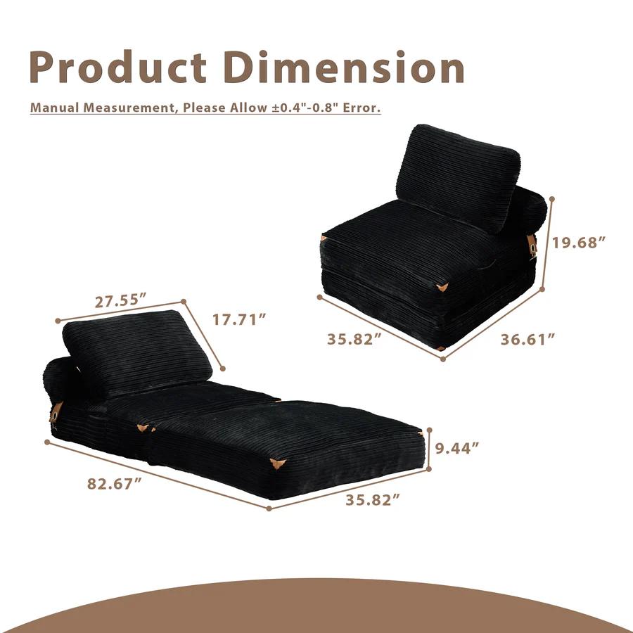 OOSWIFT 3 in 1 Convertible  Folding Sofa Bed, Convertible Sleeper Chair with Pillow Foldable Mattress with Back Support Upholstered Soft Couch