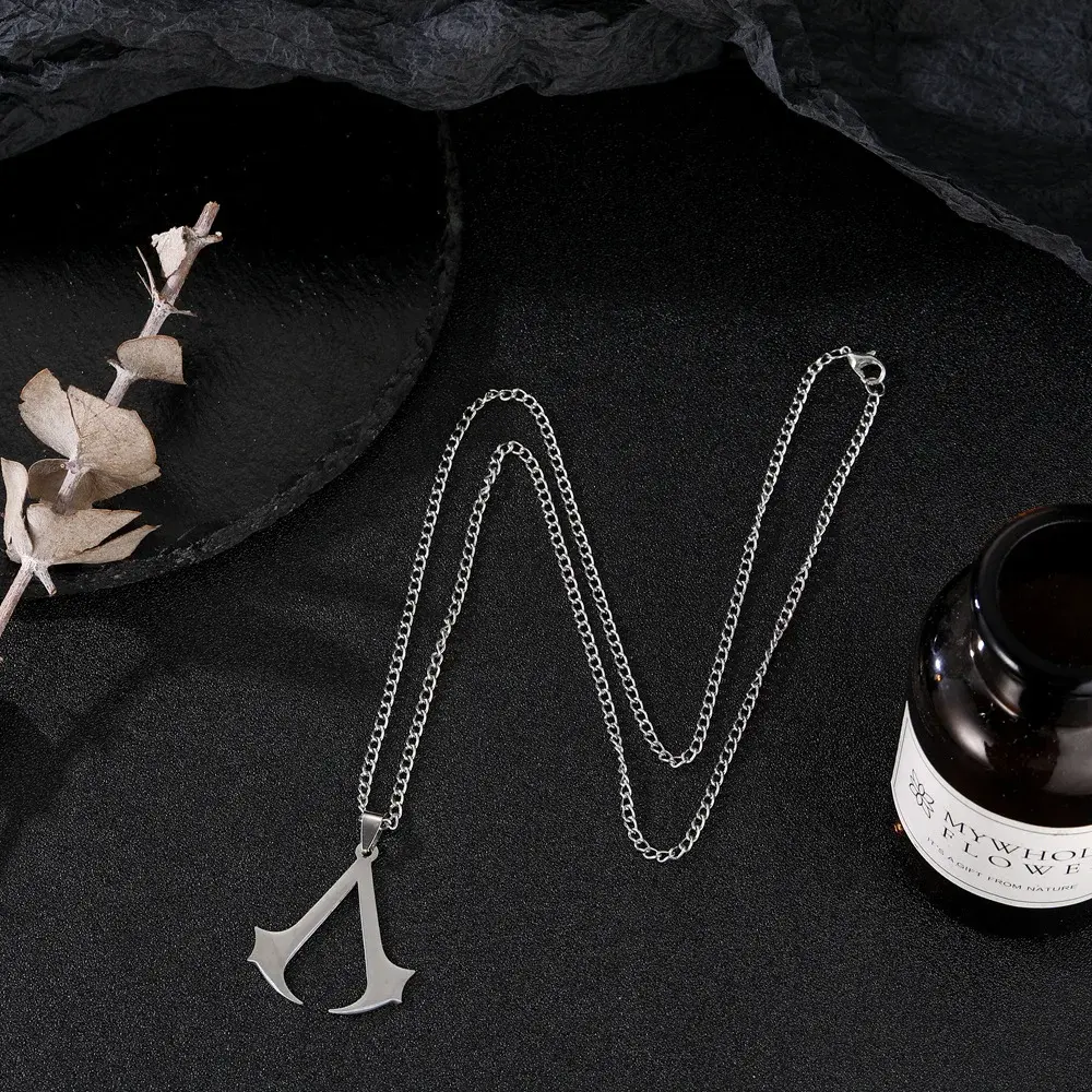 Unisex Stainless Steel Assassin's Creed Assassin Logo Pendant Necklace with Ball Chain, Game-Theme Accessory for Cosplay Wear & Gift
