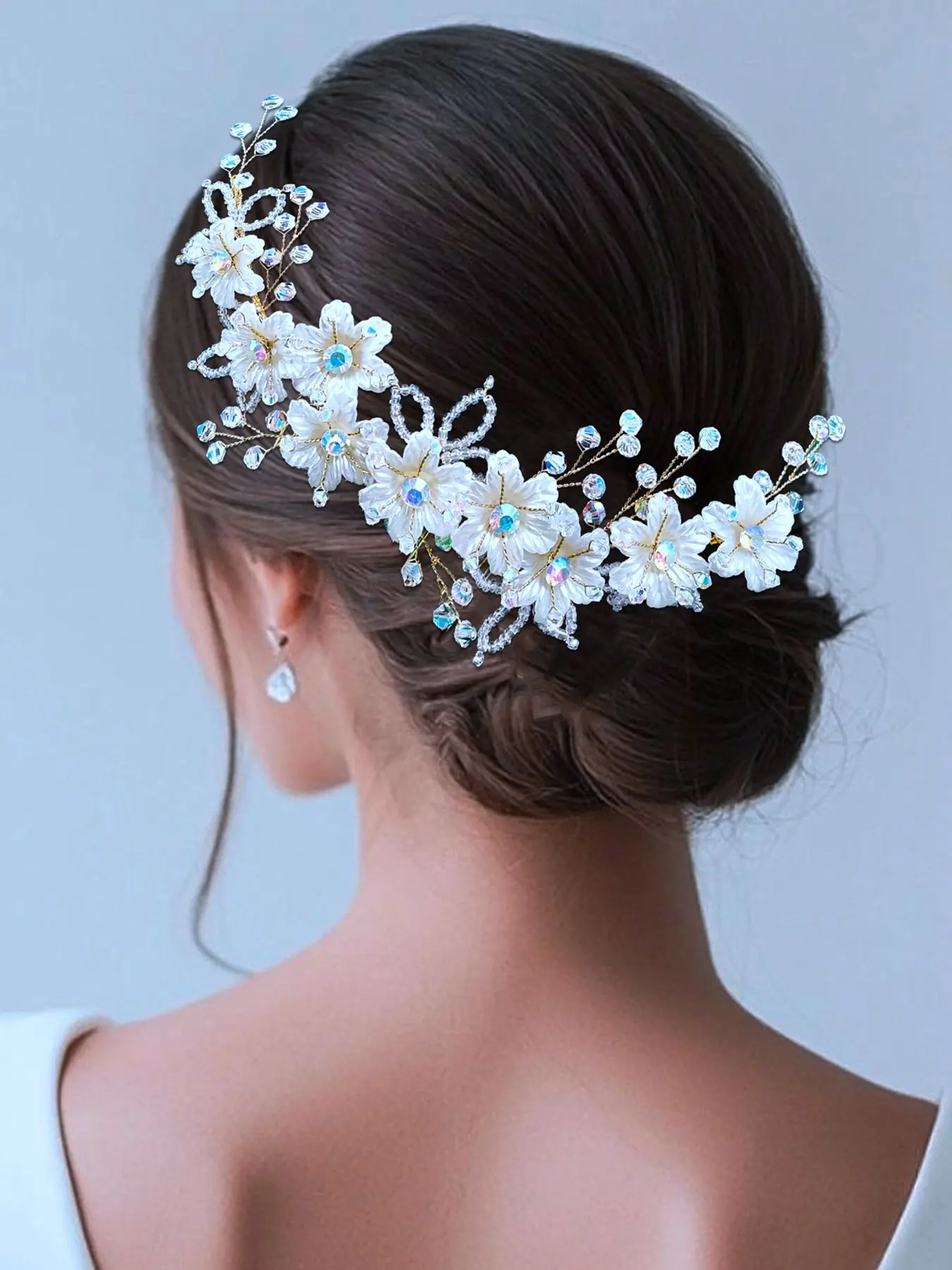 Rhinestone 3D Flower Beaded Bride Bridesmaid Headpiece Wedding Banquet