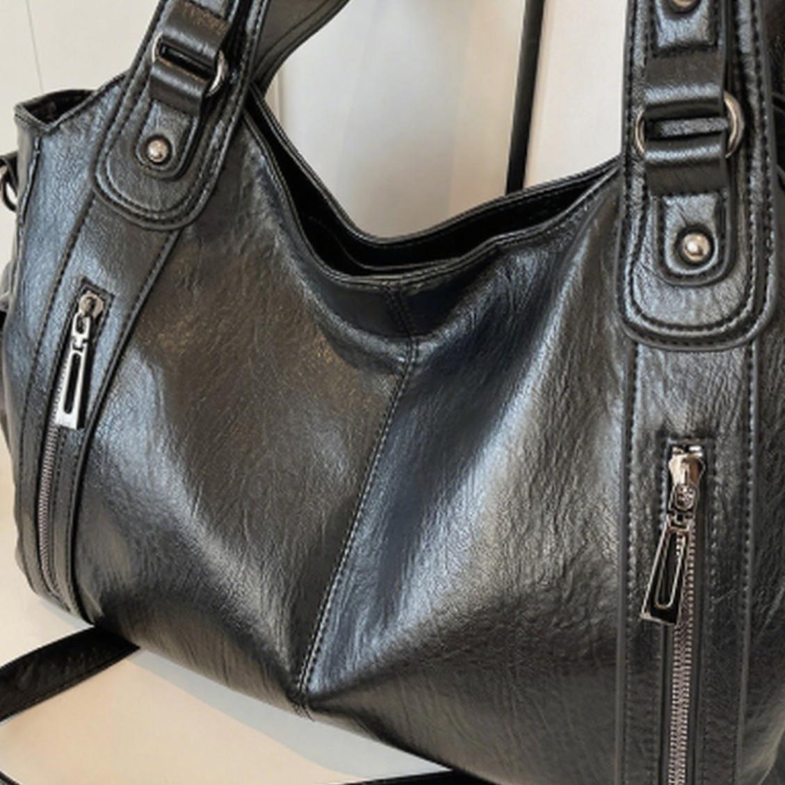Women's Leather Tote Bag, Soft-Leather Hobo Bag,Fashionable Large-Capacity Shoulder Bag,Slouchy Crossbody Bag. Suitable for daily use and casual trendy commuting.