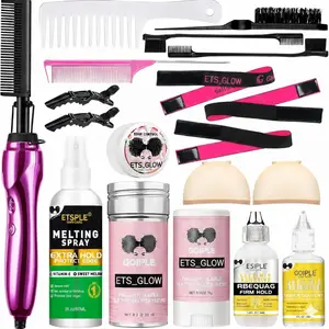 Hot Comb Hair Straightener Set for Lace Front Wigs - Heat Pressing Combs Ceramic Curling Flat Iron Electric Hot Comb for Wigs - Hair Straighteners Straightening Comb for Women Wig Installation Kit