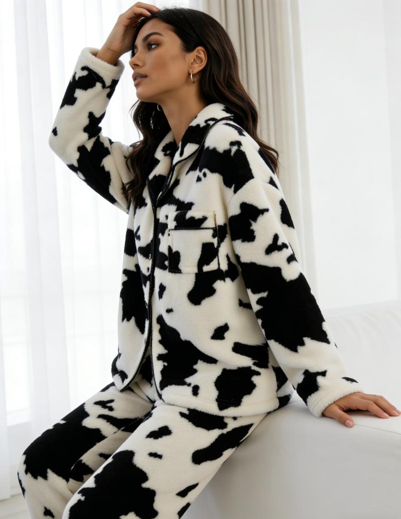 Women's Two-Piece Pajama Set of Plush Casual High-End Winter Warm Homewear with Pocket Design Cozy Comfort in Every Stitch Loungewear Nightwear Chic Elegance Pjs Top Womenswear Star Pattern Long Sleeve