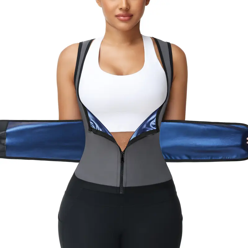 Outdoorfun Women's Adjustable Waist Trainer Corset Vest - Elastic Spandex Compression Sauna Tank Top with Zipper, Athletic Sports Clothes Casual Gym Stuff Waist Trainers Sauna Activewear for Workout, Fajas Para Mujer, Gym Clothes Women