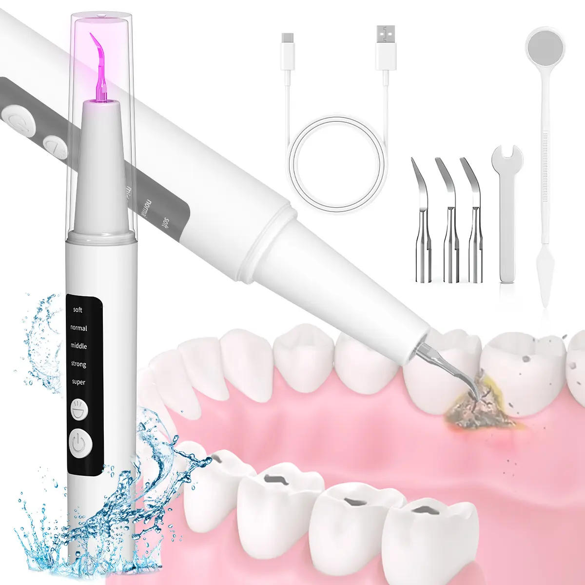 Plaque Remover for Teeth, Electric Tooth Cleaner Tartar Remover for Teeth with LED Light,5 Modes Rechargeable Teeth Cleaning Kit with Dental Tools, 3 Replaceable Heads, Christmas Gift